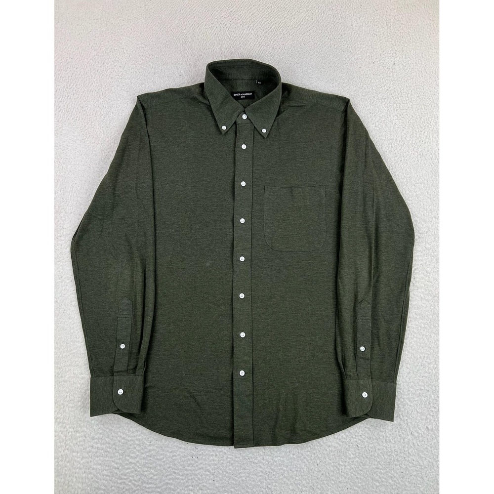 Spier & Mackay Shirt Mens Large Green Jersey Button Up Long Sleeve Cotton Slim